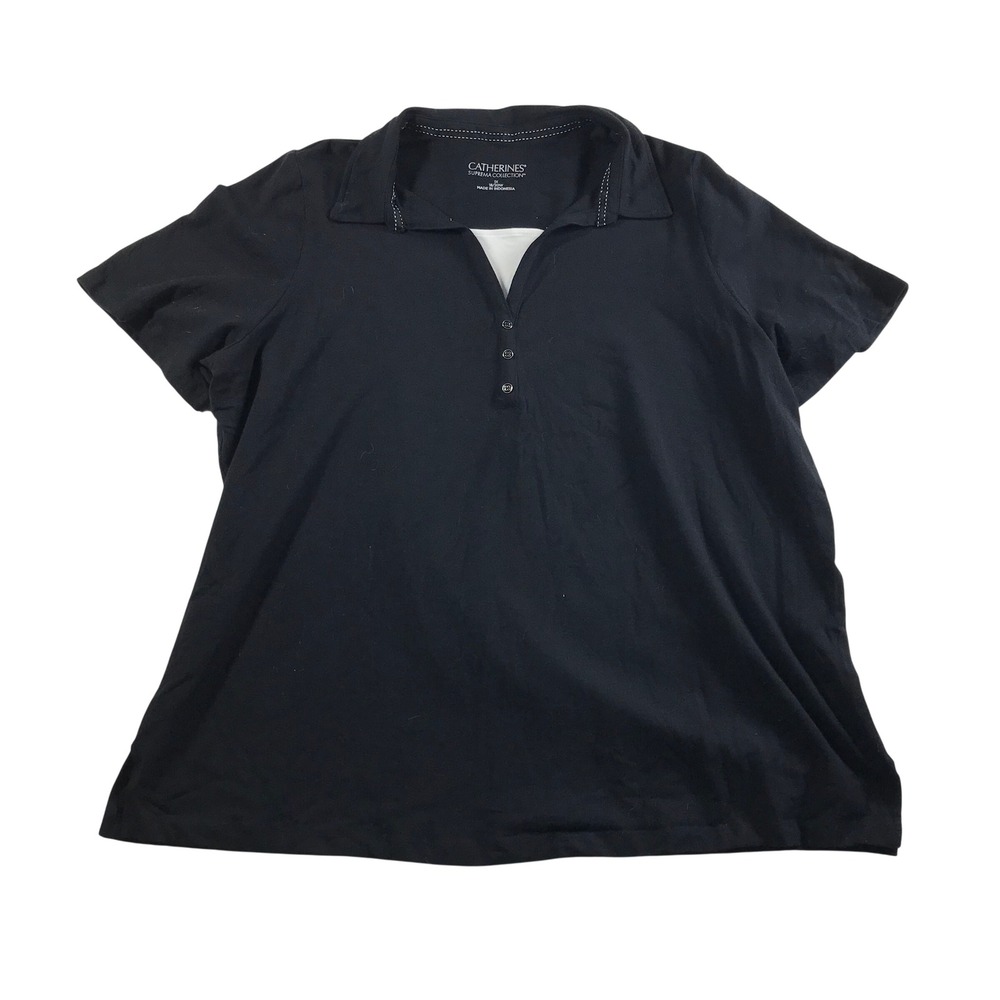 Catherines Suprema Collection Black Short Sleeve Polo Shirt Plus Size 1X 18/20W